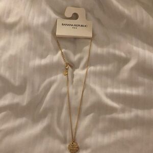 Banana Republic dainty initial drop pendant hammered circle with rhinestone